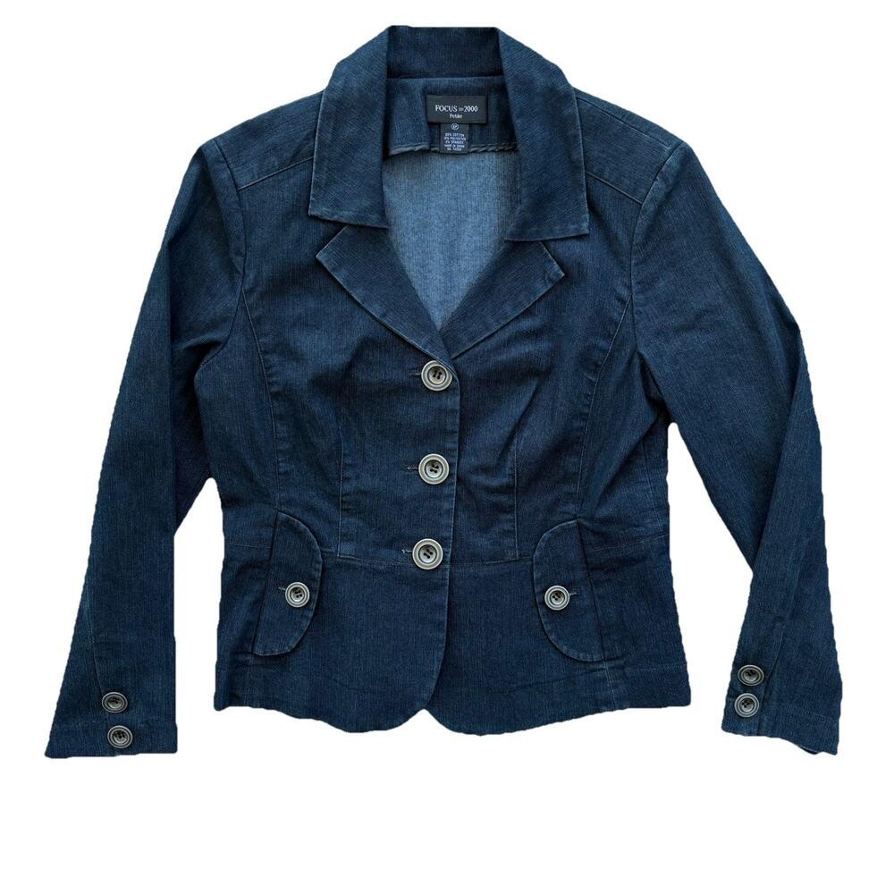 Focus 2000 Petite Cotton Denim Stretch Blazer Women’s Size 6P